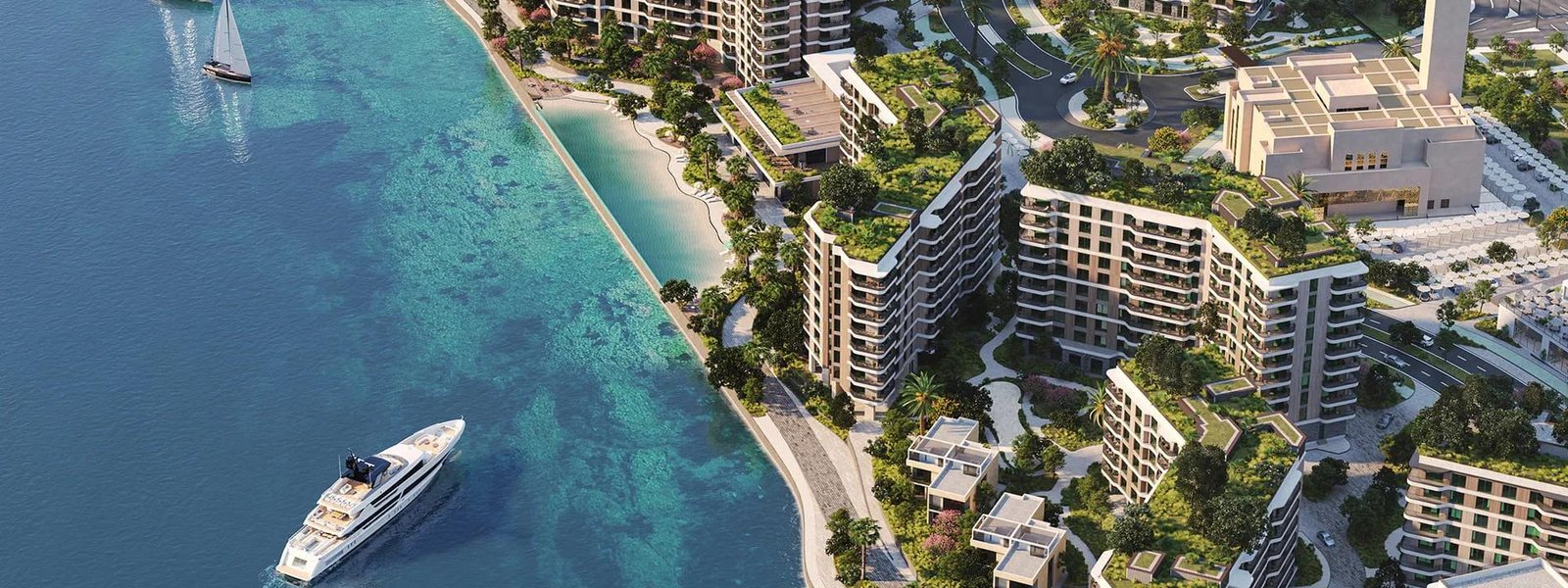Gardenia Bay by Aldar Canal-side apartments with lush greenery and modern architecture on Yas Island, Abu Dhabi.